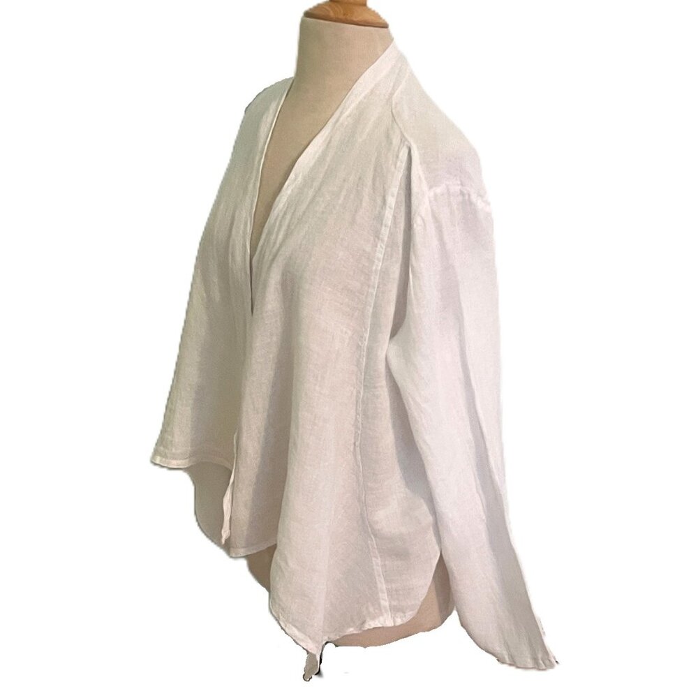 NWT Tempo Paris 100% Linen Jacket Open Front White Cardigan Long Sleeve Large - Picture 4 of 8